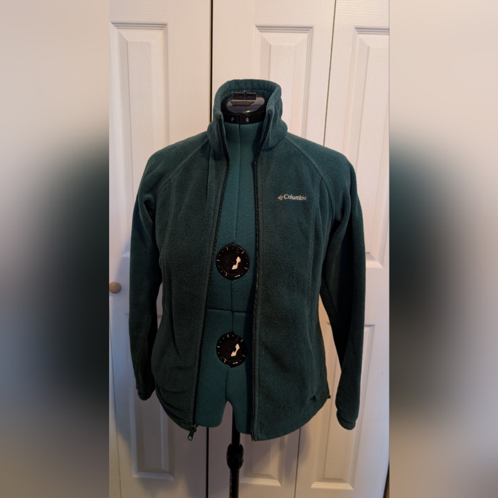 Columbia fleece zip up jacket, forest green, women's size small